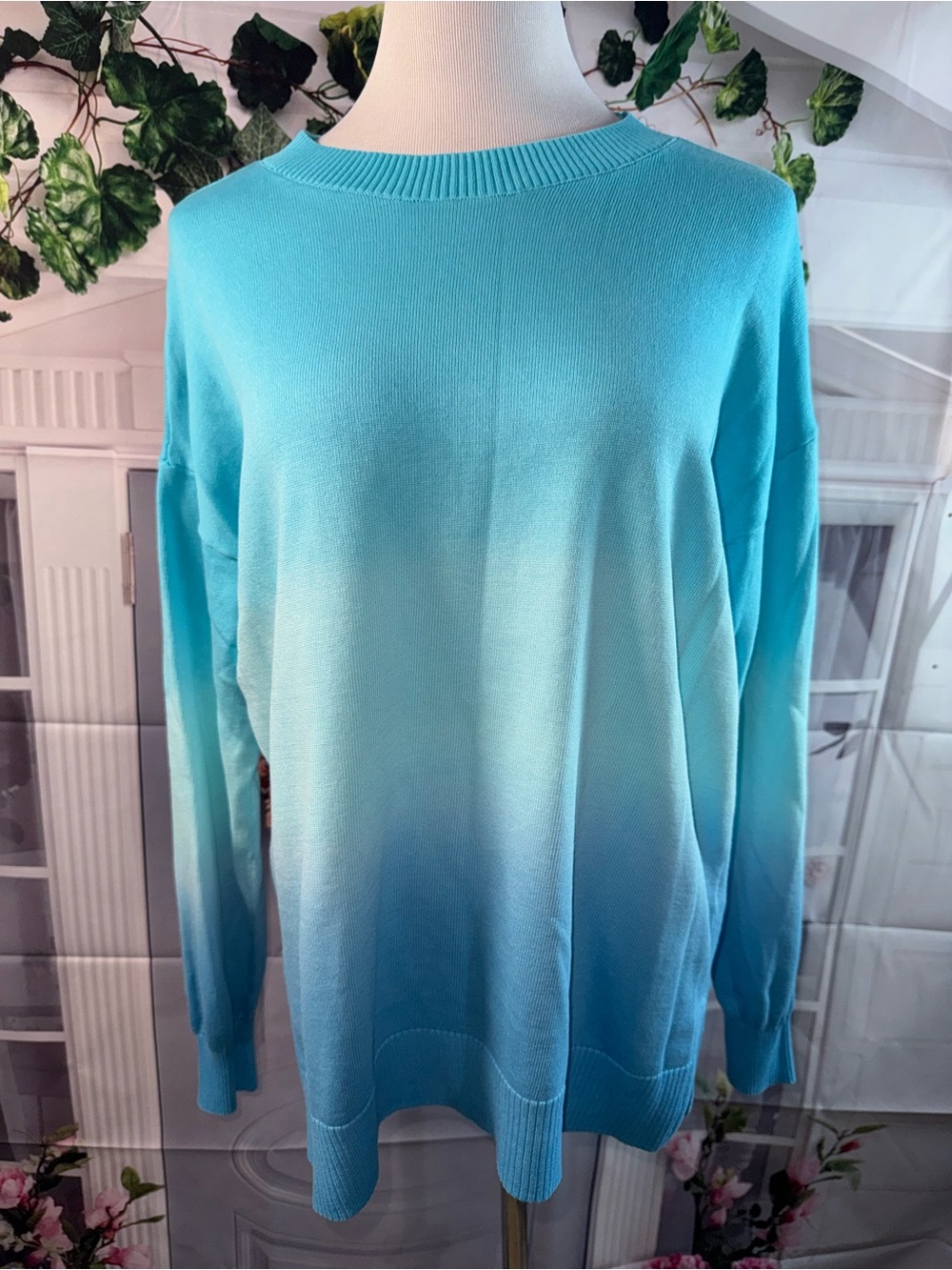 1135-d&Co Women’s Ombre Crewneck Sweater in Aqua
